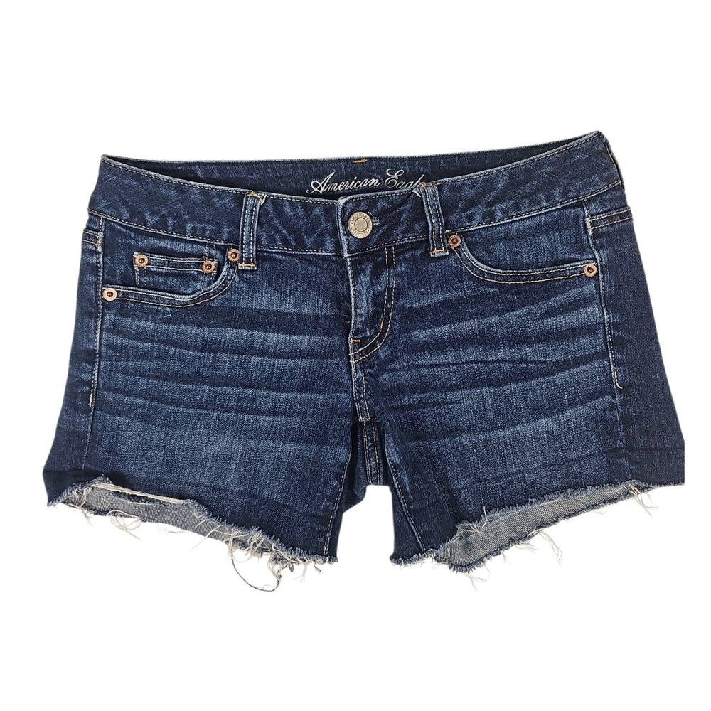 American Eagle Denim Shorts Dark Wash Raw Hem Festival Y2K Stretch Women's 4